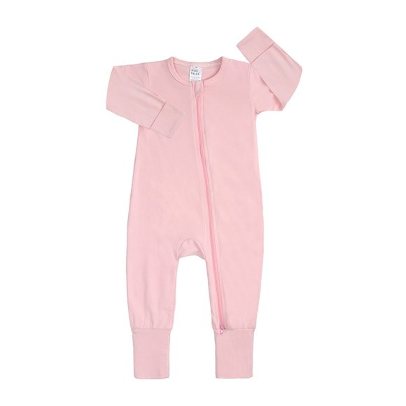 NWT*BABY ROMPER Long Sleeve Pink Cotton Mitted Footed Double Zip Bodysuit Girl - Picture 2 of 16
